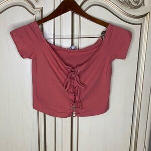 Charlotte Russe Blush Tie Up Short Sleeve Crop Top Women’s Small